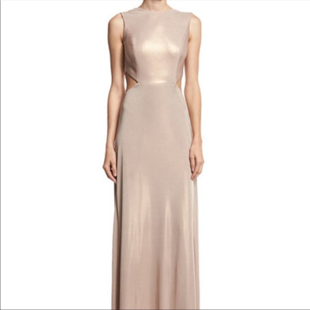 Halston Heritage metallic primrose gown with open back